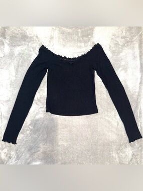 Abercrombie & Fitch Navy Blue Ribbed Off Shoulder Long Sleeve Top XS